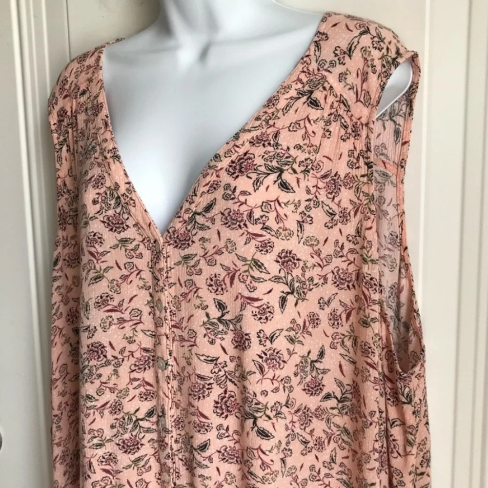 🔴 4/$15 Peace & Pearls Women’s 3X Peach Floral Front Tie Sleeveless Tank Top EUC - Picture 7 of 14
